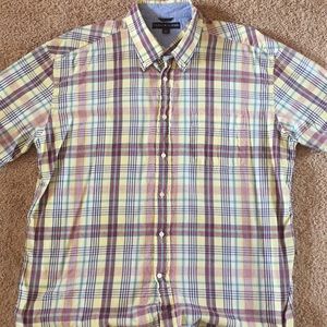 Tommy Hilfiger yellow plaid shirt sleeve shirt.